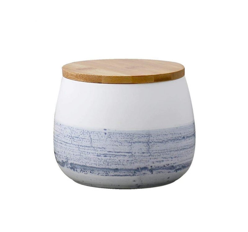 milkyway Food Storage Jar White Ceramic Food storage canister with Airtight Wooden Lid for serving Coffee, Tea, Sugar, Spice and More (700ml) - Image 1
